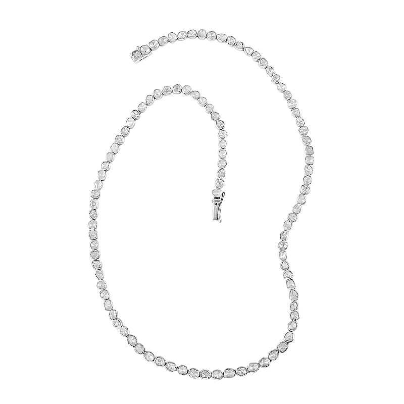 Polki Diamond Necklace 20 Inches in Platinum Over Sterling Silver 10.00 ctw