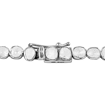 Polki Diamond Necklace 20 Inches in Platinum Over Sterling Silver 10.00 ctw