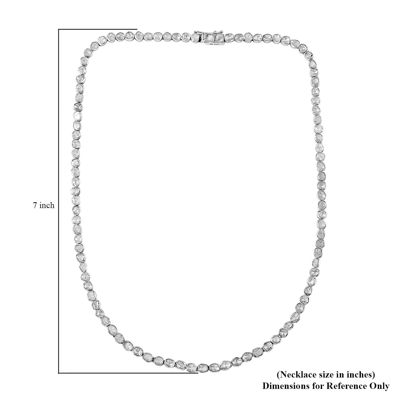 Polki Diamond Necklace 20 Inches in Platinum Over Sterling Silver 10.00 ctw