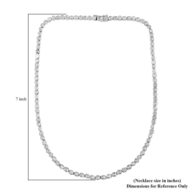 Polki Diamond Necklace 20 Inches in Platinum Over Sterling Silver 10.00 ctw