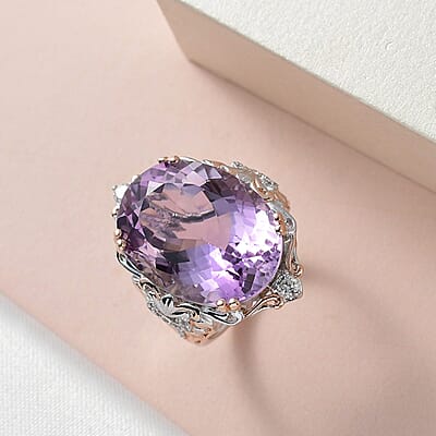 Rose De France Amethyst and White Zircon Ring in Vermeil Rose Gold Platinum Over Sterling Silver (Size 10.0) 17.40 ctw