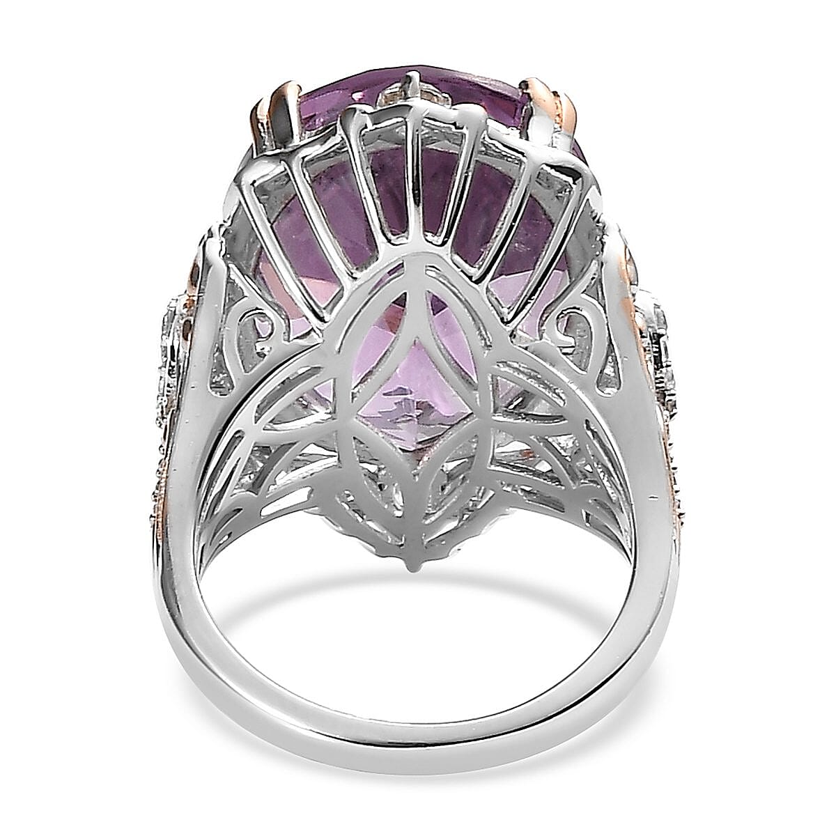 Rose De France Amethyst and White Zircon Ring in Vermeil Rose Gold Platinum Over Sterling Silver (Size 10.0) 17.40 ctw