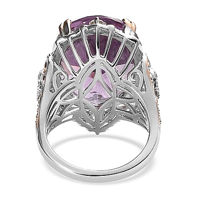 Rose De France Amethyst and White Zircon Ring in Vermeil Rose Gold Platinum Over Sterling Silver (Size 10.0) 17.40 ctw