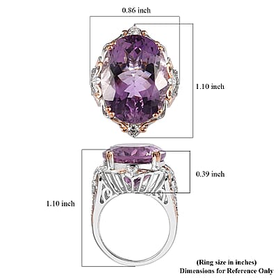 Rose De France Amethyst and White Zircon Ring in Vermeil Rose Gold Platinum Over Sterling Silver (Size 10.0) 17.40 ctw