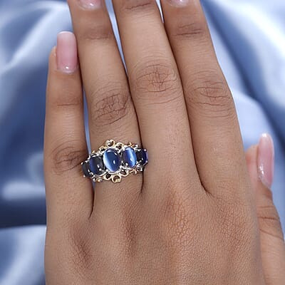 Aurora Moonstone (D) 5 Stone Ring in Vermeil Yellow Gold and Platinum Over Sterling Silver (Size 10.0) 4.35 ctw
