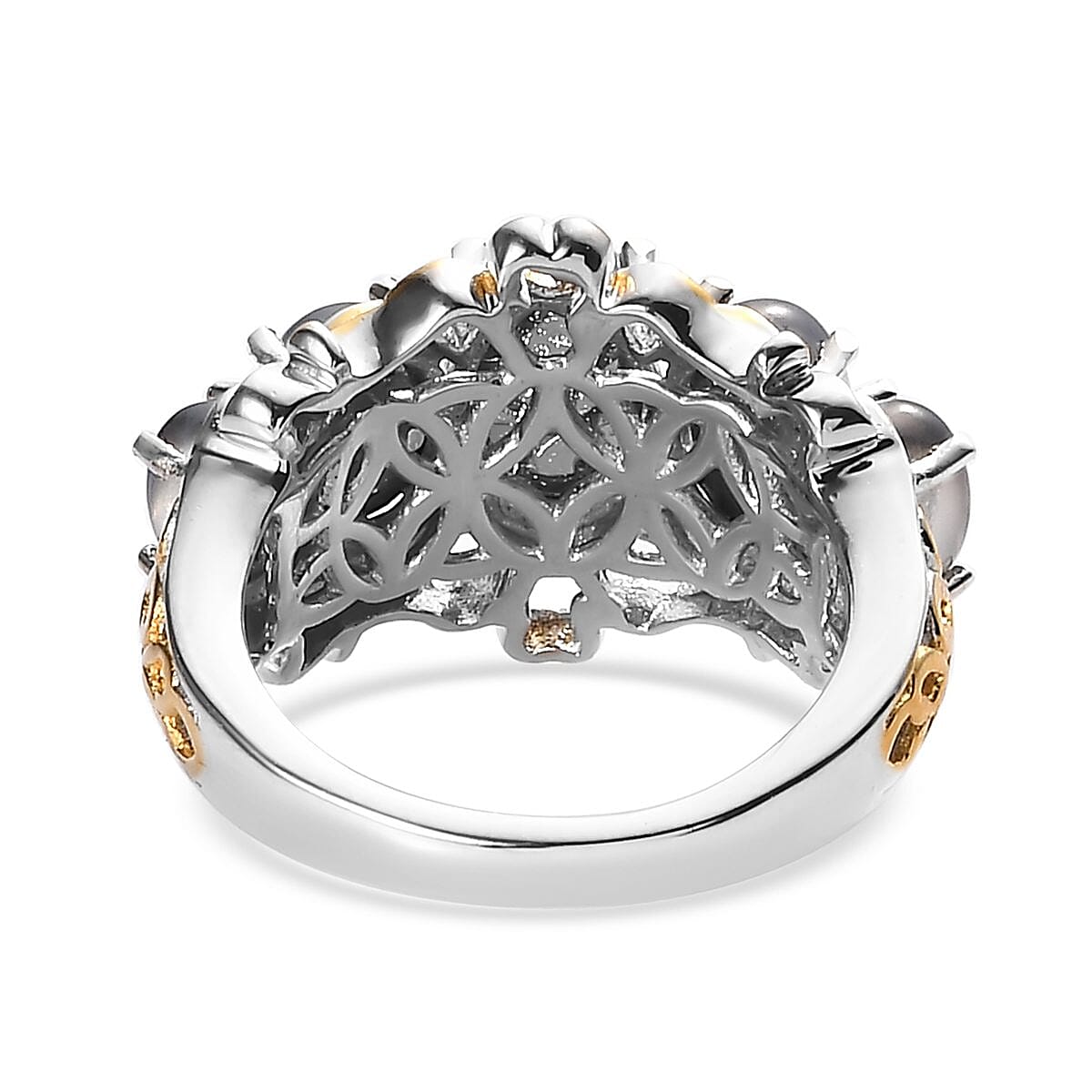 Aurora Moonstone (D) 5 Stone Ring in Vermeil Yellow Gold and Platinum Over Sterling Silver (Size 10.0) 4.35 ctw image number 4