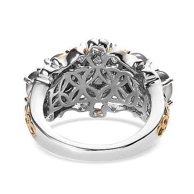 Aurora Moonstone (D) 5 Stone Ring in Vermeil Yellow Gold and Platinum Over Sterling Silver (Size 10.0) 4.35 ctw