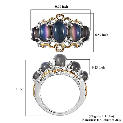 Aurora Moonstone (D) 5 Stone Ring in Vermeil Yellow Gold and Platinum Over Sterling Silver (Size 10.0) 4.35 ctw