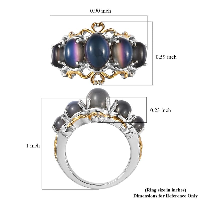 Aurora Moonstone (D) 5 Stone Ring in Vermeil Yellow Gold and Platinum Over Sterling Silver (Size 7.0) 4.35 ctw