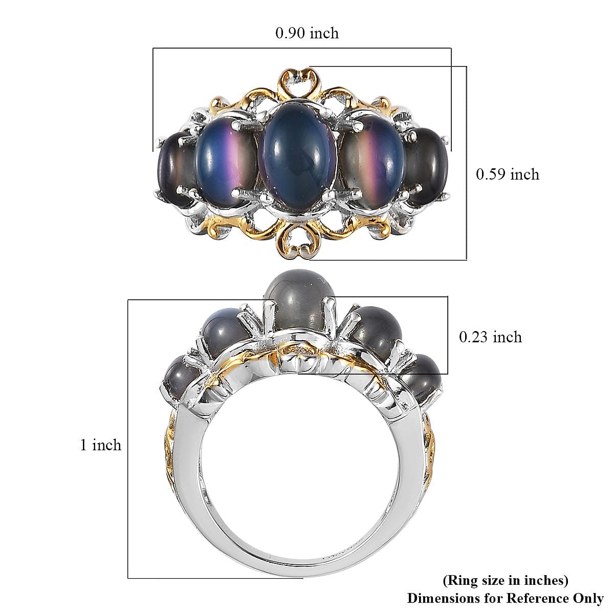 Aurora Moonstone (D) 5 Stone Ring in Vermeil Yellow Gold and Platinum Over Sterling Silver (Size 8.0) 4.35 ctw image number 5
