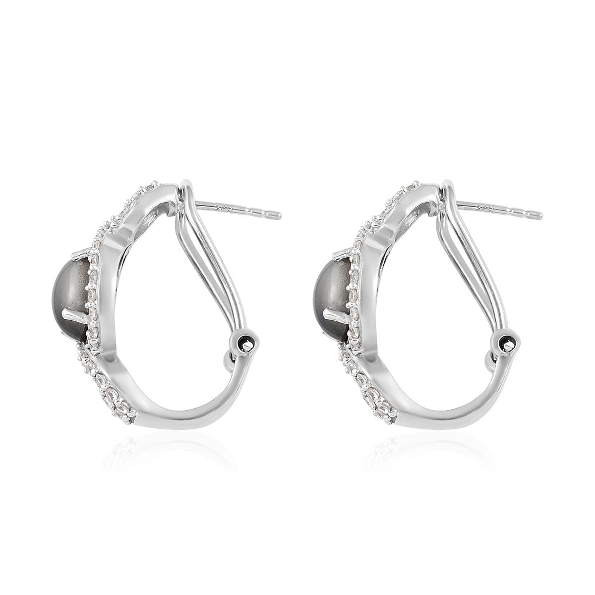 Aurora Moonstone (D) and White Zircon Omega Clip Earrings in Platinum Over Sterling Silver 5.50 ctw image number 3