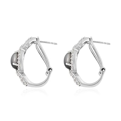 Aurora Moonstone (D) and White Zircon Omega Clip Earrings in Platinum Over Sterling Silver 5.50 ctw