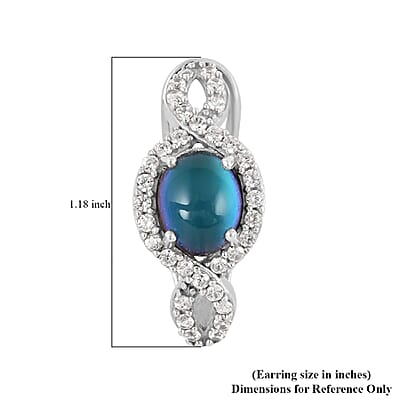 Aurora Moonstone (D) and White Zircon Omega Clip Earrings in Platinum Over Sterling Silver 5.50 ctw