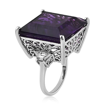 African Amethyst and Moissanite Ring in Platinum Over Sterling Silver (Size 10.0) 34.65 ctw