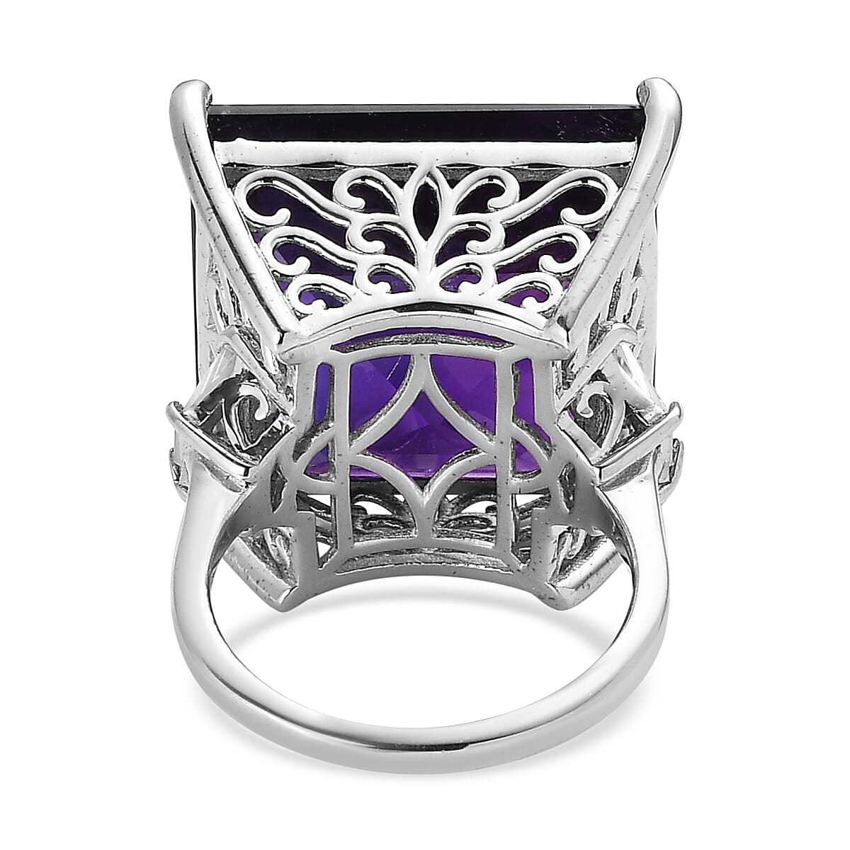 African Amethyst and Moissanite 3 Stone Ring in Platinum Over Sterling Silver 34.65 ctw (Del. in 5-7 Days) image number 4