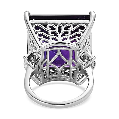 African Amethyst and Moissanite Ring in Platinum Over Sterling Silver (Size 10.0) 34.65 ctw