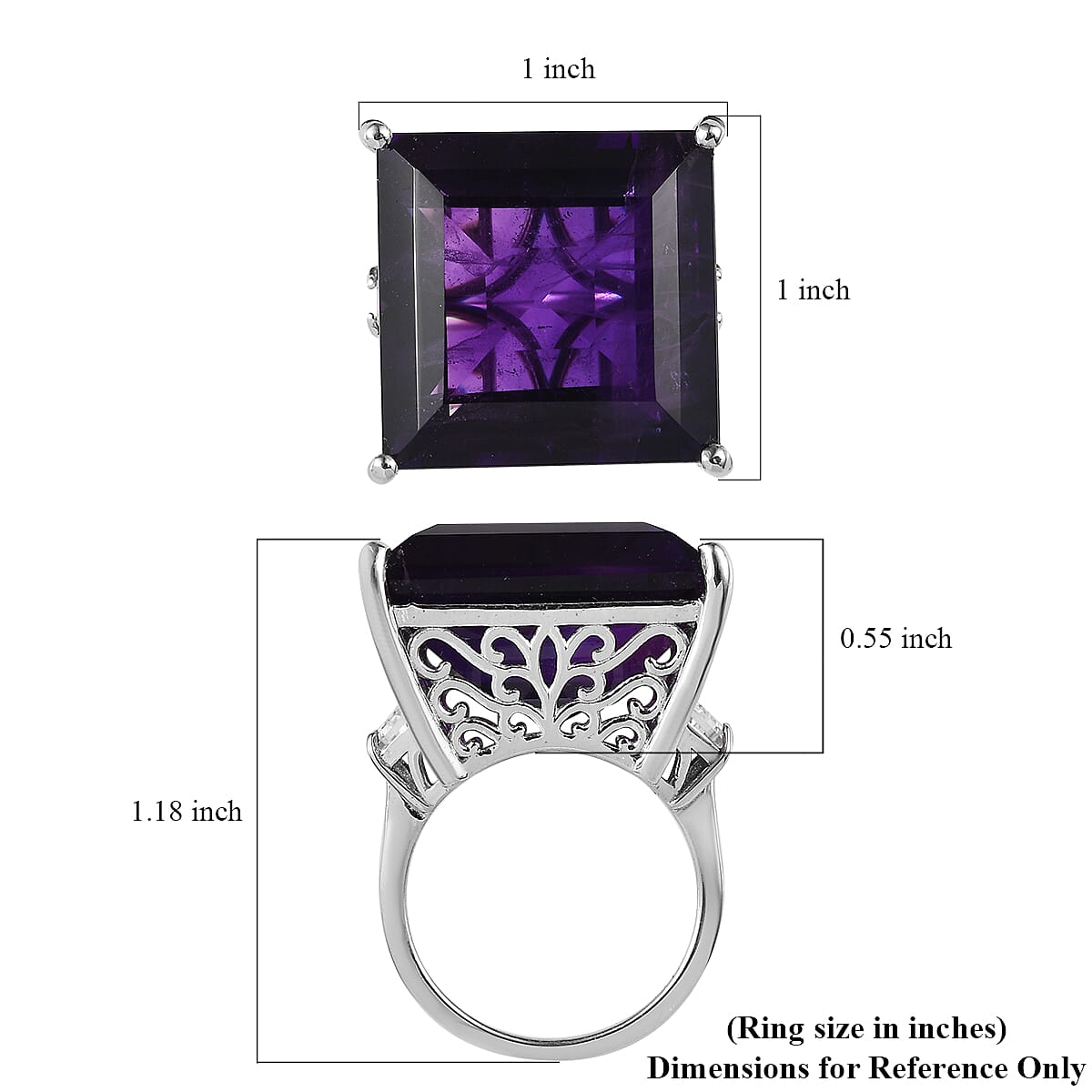 African Amethyst and Moissanite 3 Stone Ring in Platinum Over Sterling Silver 34.65 ctw (Del. in 5-7 Days) image number 5