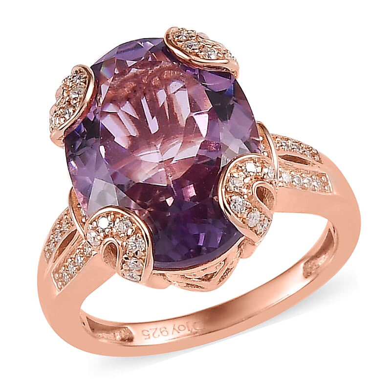 Rose De France Amethyst and Moissanite Ring in Vermeil Rose Gold Over Sterling Silver (Size 10.0) 9.25 ctw