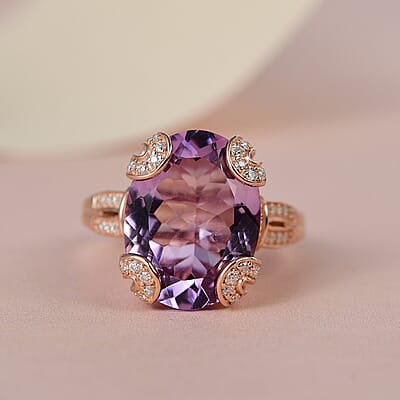 Rose De France Amethyst and Moissanite Ring in Vermeil Rose Gold Over Sterling Silver (Size 10.0) 9.25 ctw