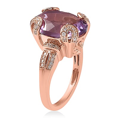 Rose De France Amethyst and Moissanite Ring in Vermeil Rose Gold Over Sterling Silver (Size 10.0) 9.25 ctw