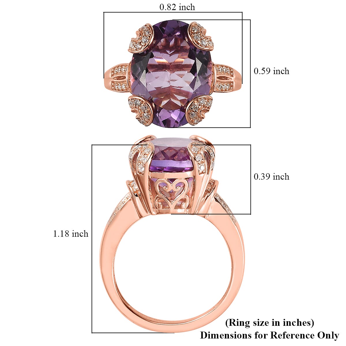 Rose De France Amethyst and Moissanite Ring in Vermeil Rose Gold Over Sterling Silver (Size 10.0) 9.25 ctw
