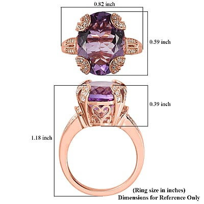 Rose De France Amethyst and Moissanite Ring in Vermeil Rose Gold Over Sterling Silver (Size 10.0) 9.25 ctw