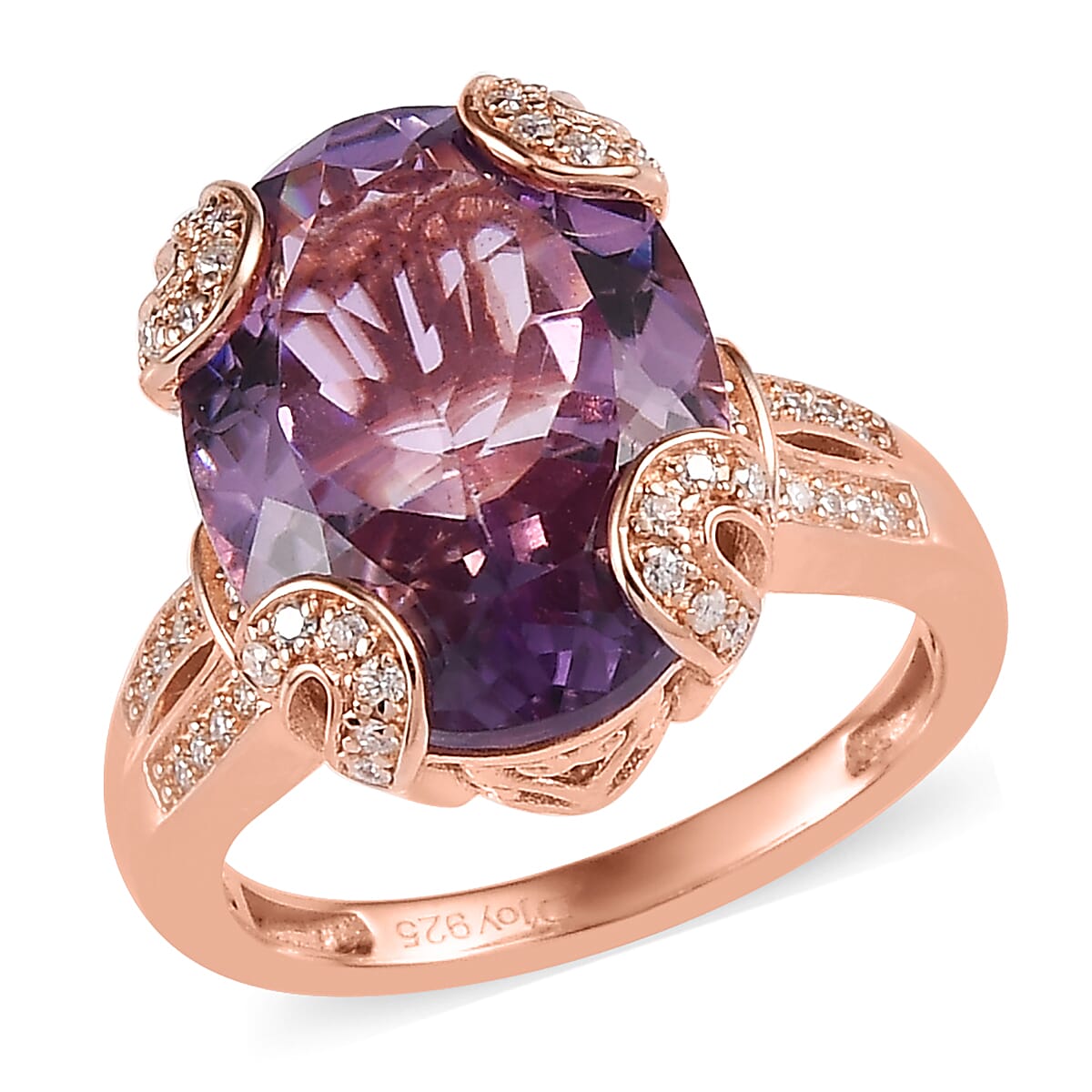 Rose De France Amethyst and Moissanite Ring in Vermeil Rose Gold Over Sterling Silver (Size 9.0) 9.25 ctw image number 0