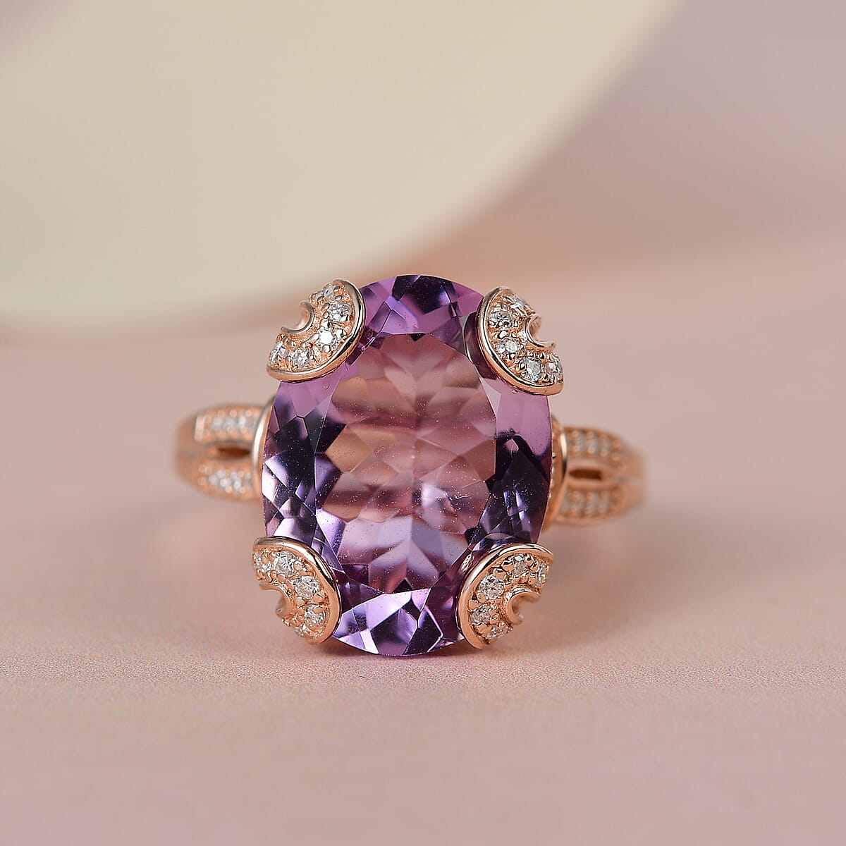 Rose De France Amethyst and Moissanite Ring in Vermeil Rose Gold Over Sterling Silver (Size 9.0) 9.25 ctw image number 1