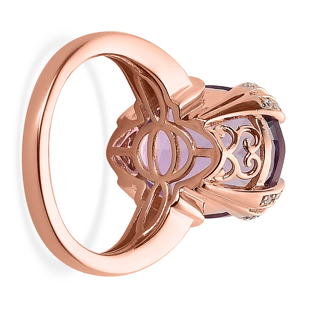 Rose De France Amethyst and Moissanite Ring in Vermeil Rose Gold Over Sterling Silver (Size 9.0) 9.25 ctw image number 4