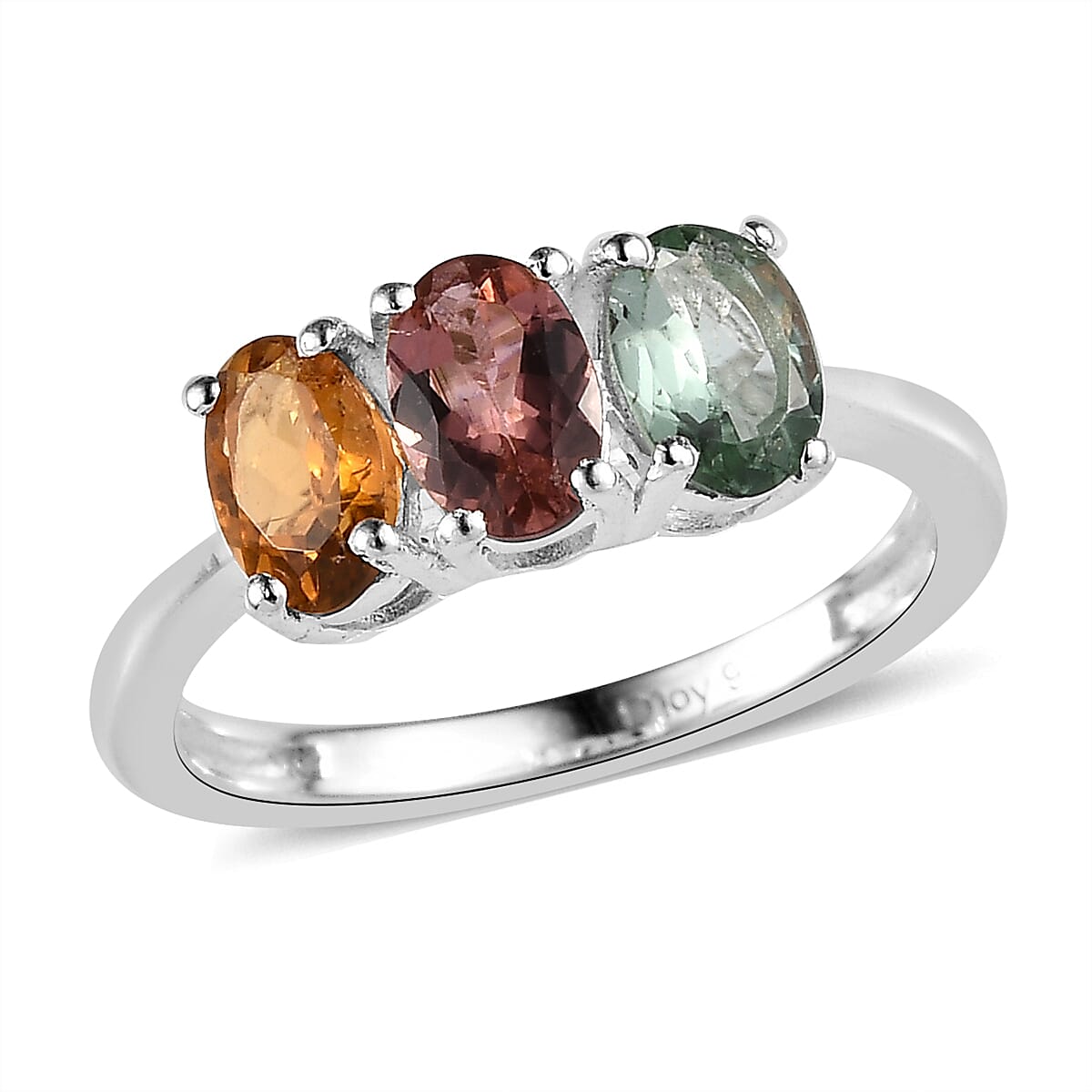 Multi-Tourmaline 3 Stone Ring in Sterling Silver (Size 10.0) 1.25 ctw
