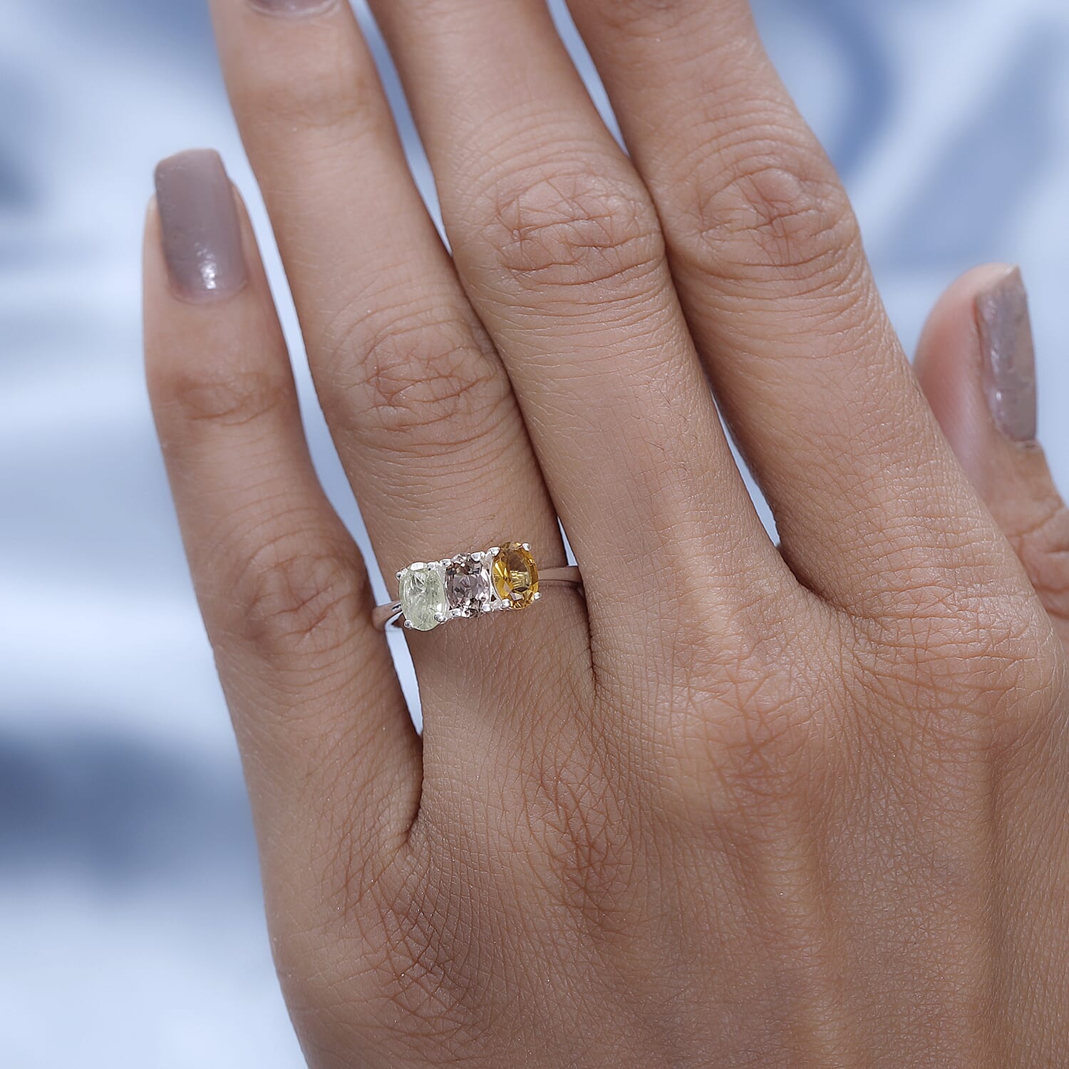 Multi-Tourmaline 3 Stone Ring in Sterling Silver (Size 10.0) 1.25 ctw