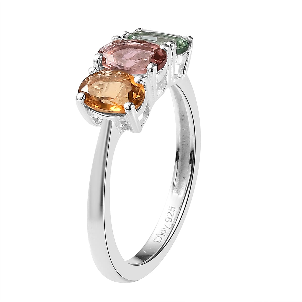 Multi-Tourmaline 3 Stone Ring in Sterling Silver 1.25 ctw image number 3