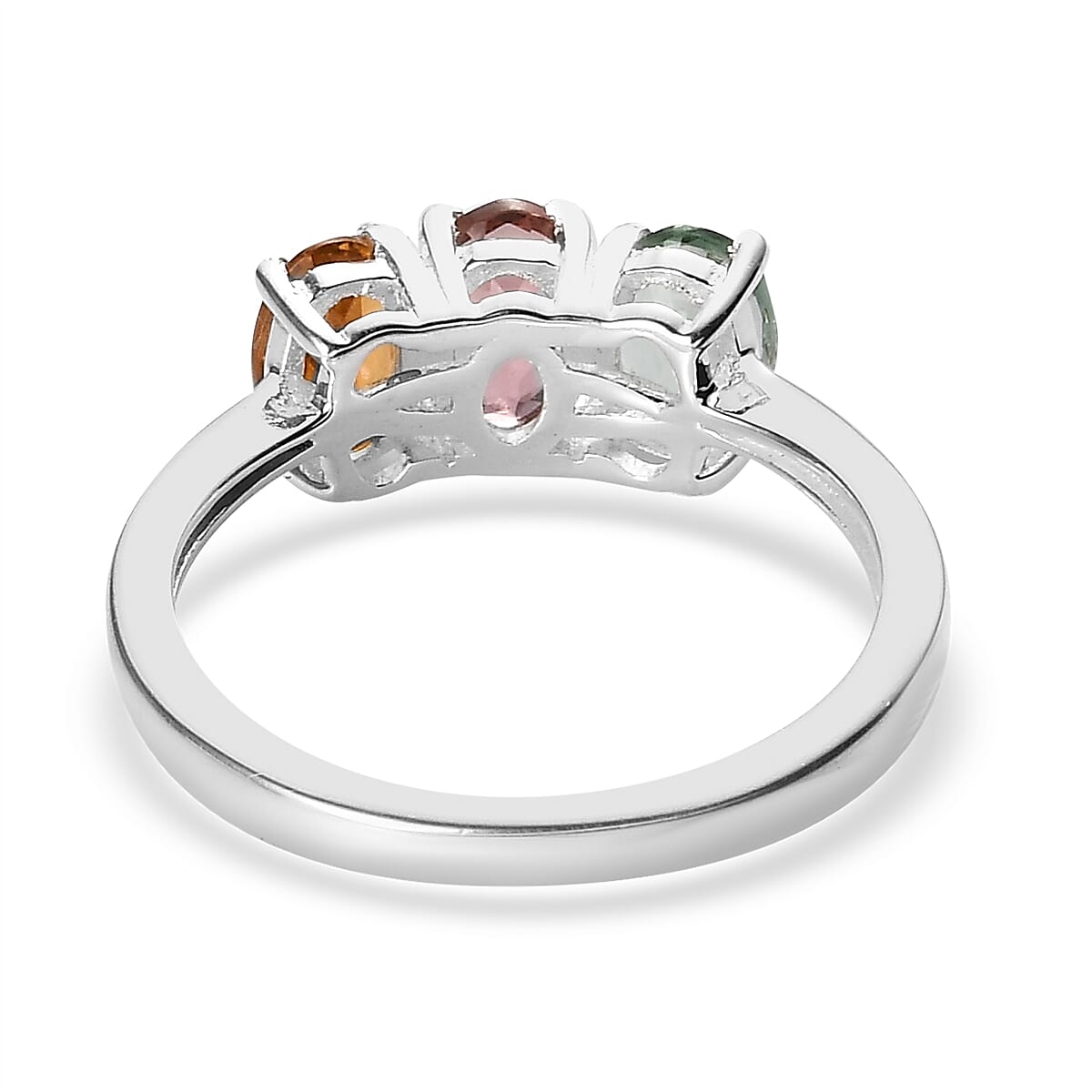 Multi-Tourmaline 3 Stone Ring in Sterling Silver 1.25 ctw image number 4