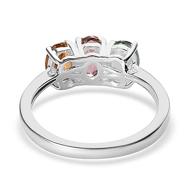 Multi-Tourmaline 3 Stone Ring in Sterling Silver (Size 10.0) 1.25 ctw