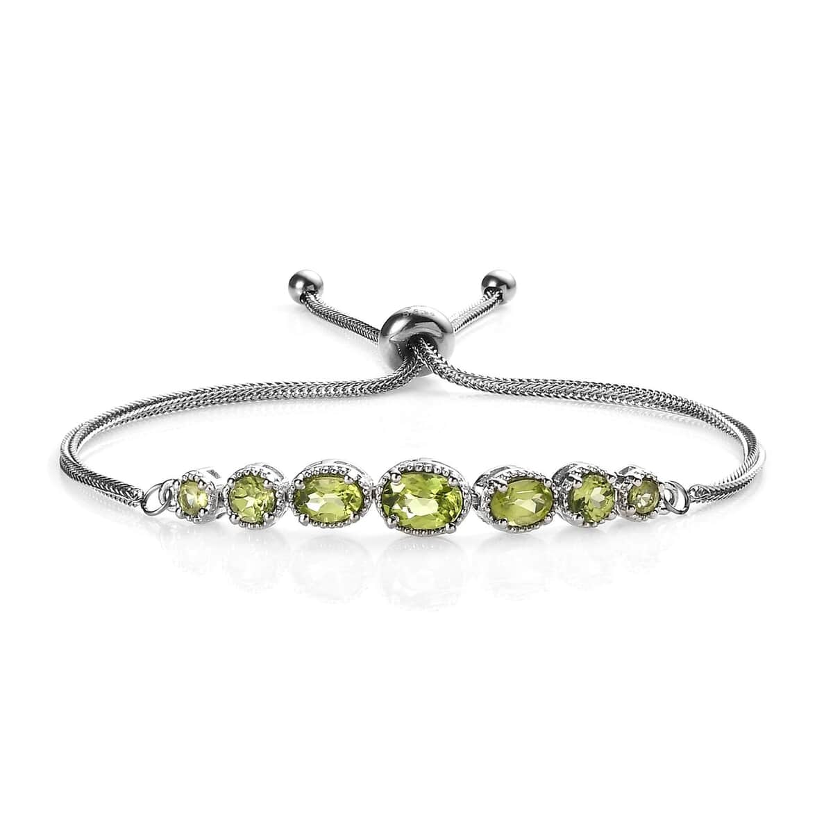 Karis Peridot 2.50 ctw Bolo Bracelet in Platinum Bond & Stainless Steel image number 0