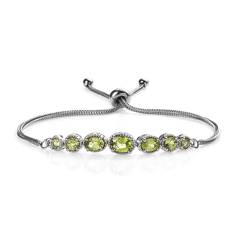 Karis Peridot 2.50 ctw Bolo Bracelet in Platinum Bond & Stainless Steel