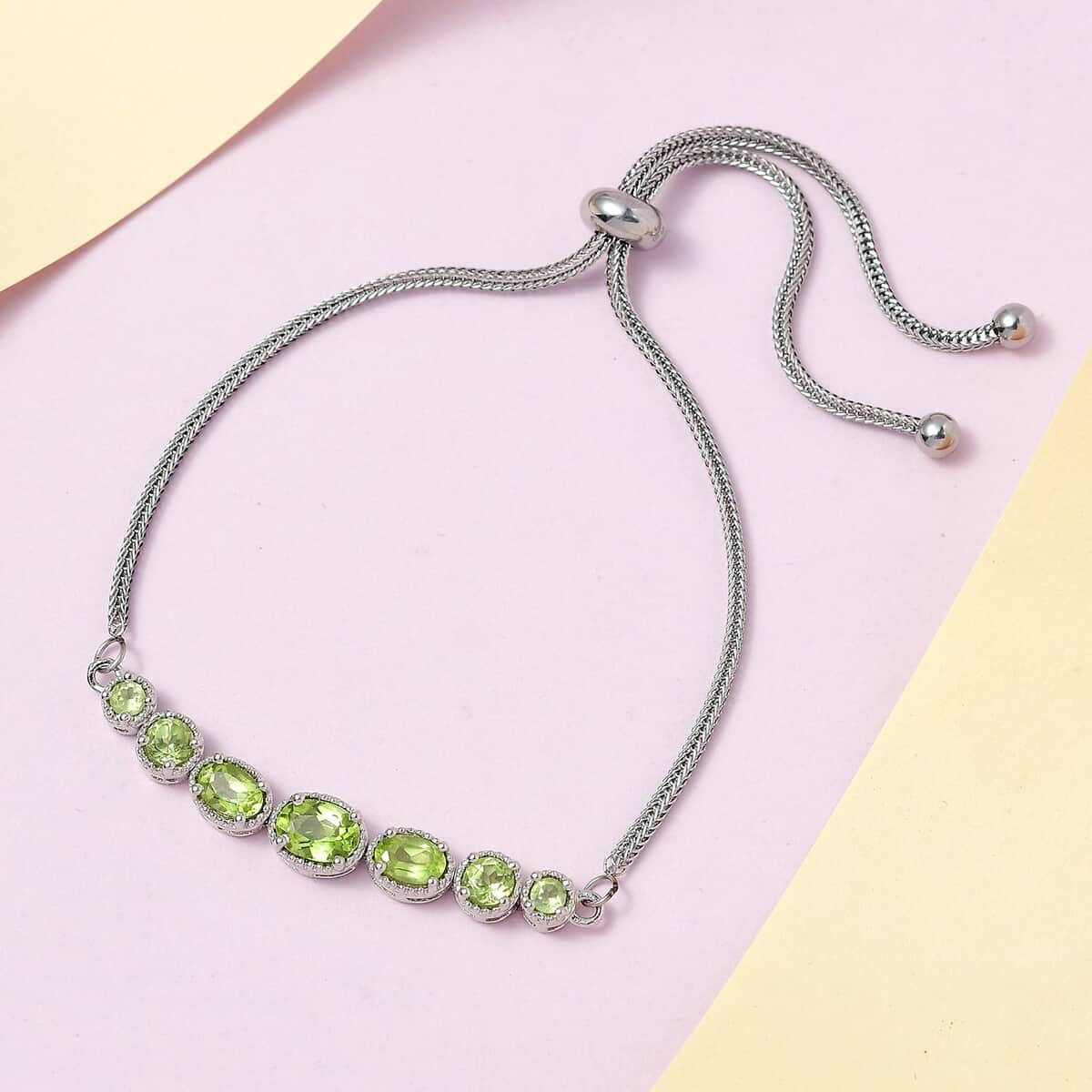 Karis Peridot 2.50 ctw Bolo Bracelet in Platinum Bond & Stainless Steel image number 1