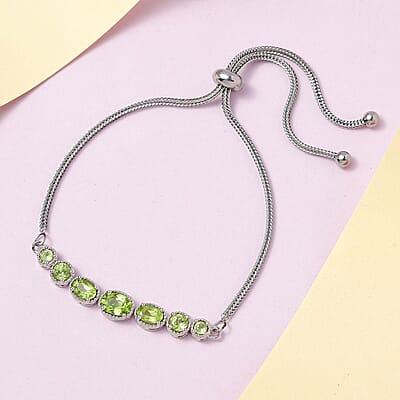Karis Peridot 2.50 ctw Bolo Bracelet in Platinum Bond & Stainless Steel