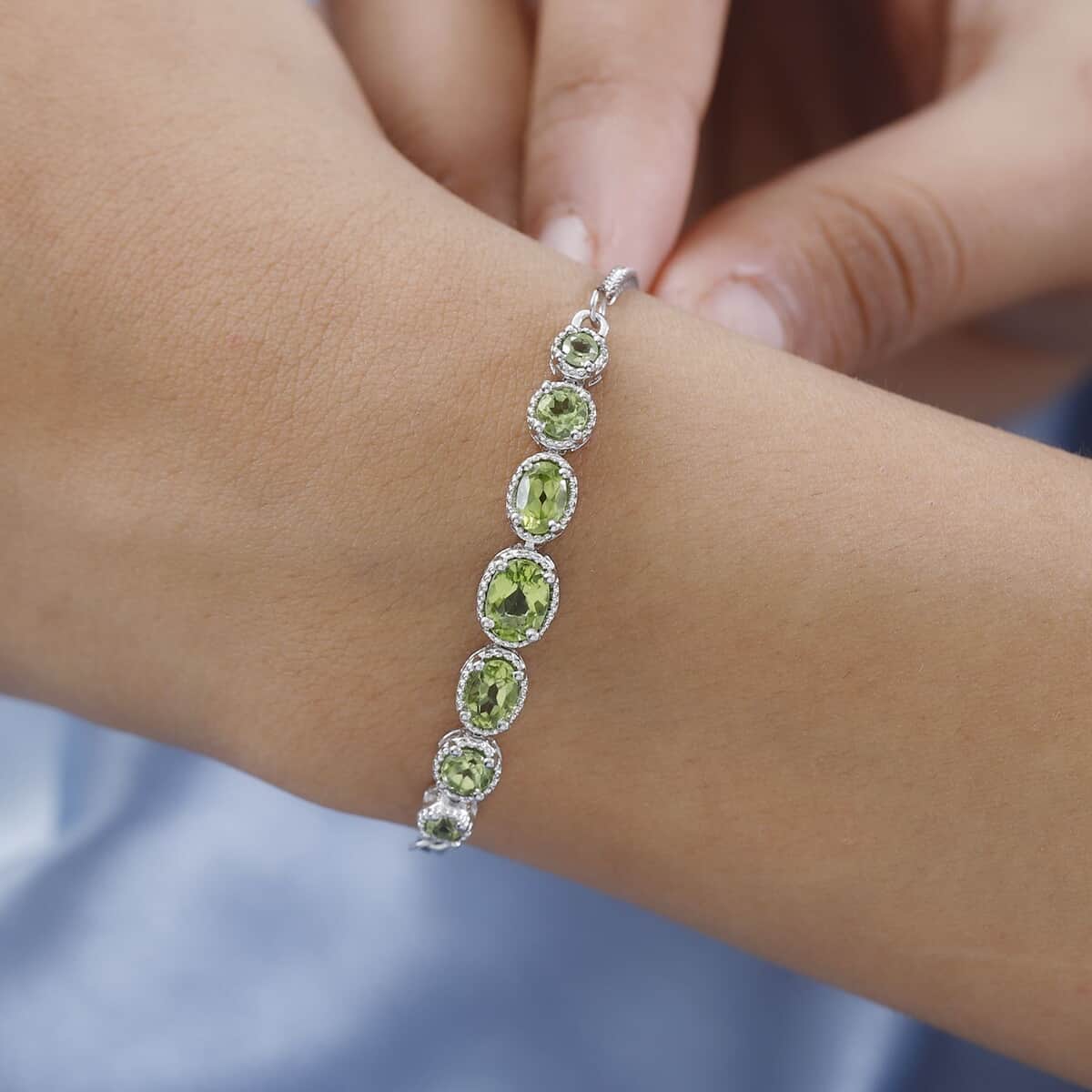 Karis Peridot 2.50 ctw Bolo Bracelet in Platinum Bond & Stainless Steel image number 2