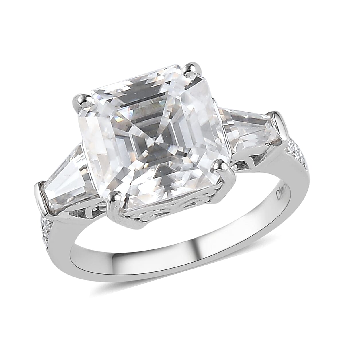 Asscher Cut Moissanite Ring in Platinum Over Sterling Silver (Size 10.0) 6.25 ctw