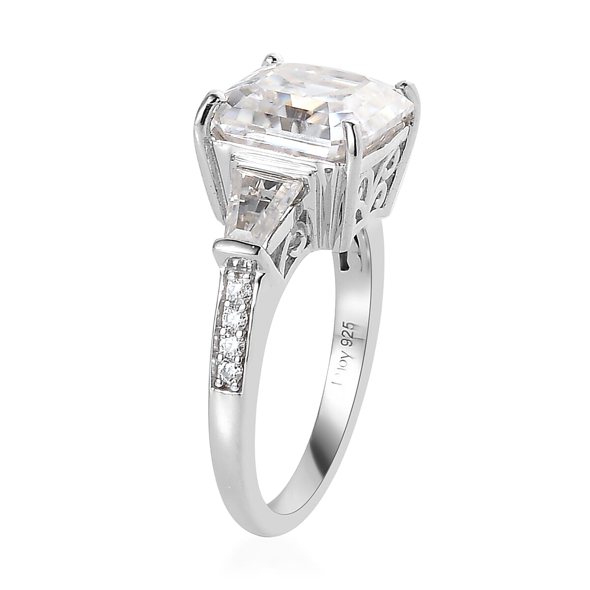 Asscher Cut Moissanite Ring in Platinum Over Sterling Silver (Size 10.0) 6.25 ctw