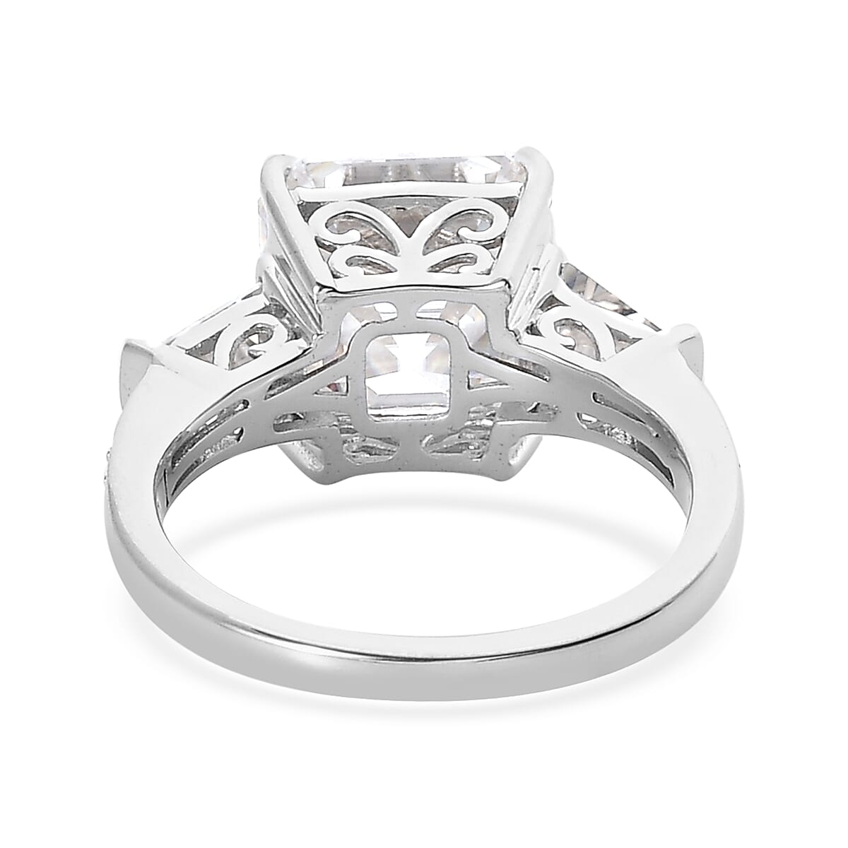 Asscher Cut Moissanite Ring in Platinum Over Sterling Silver (Size 10.0) 6.25 ctw
