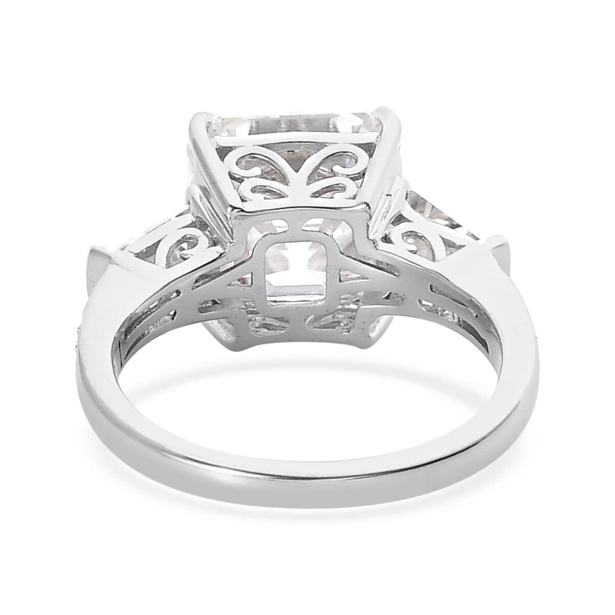 Step Cut Moissanite (Oct 10x10mm) Ring in Platinum Over Sterling Silver (Size 10.0) 6.25 ctw image number 4