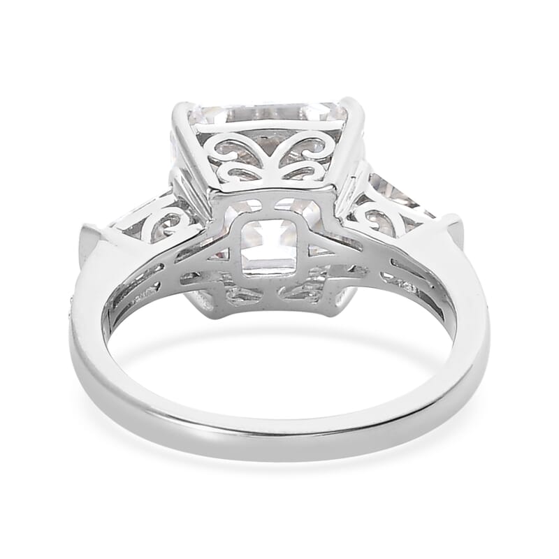 Asscher Cut Moissanite Ring in Platinum Over Sterling Silver (Size 10.0) 6.25 ctw