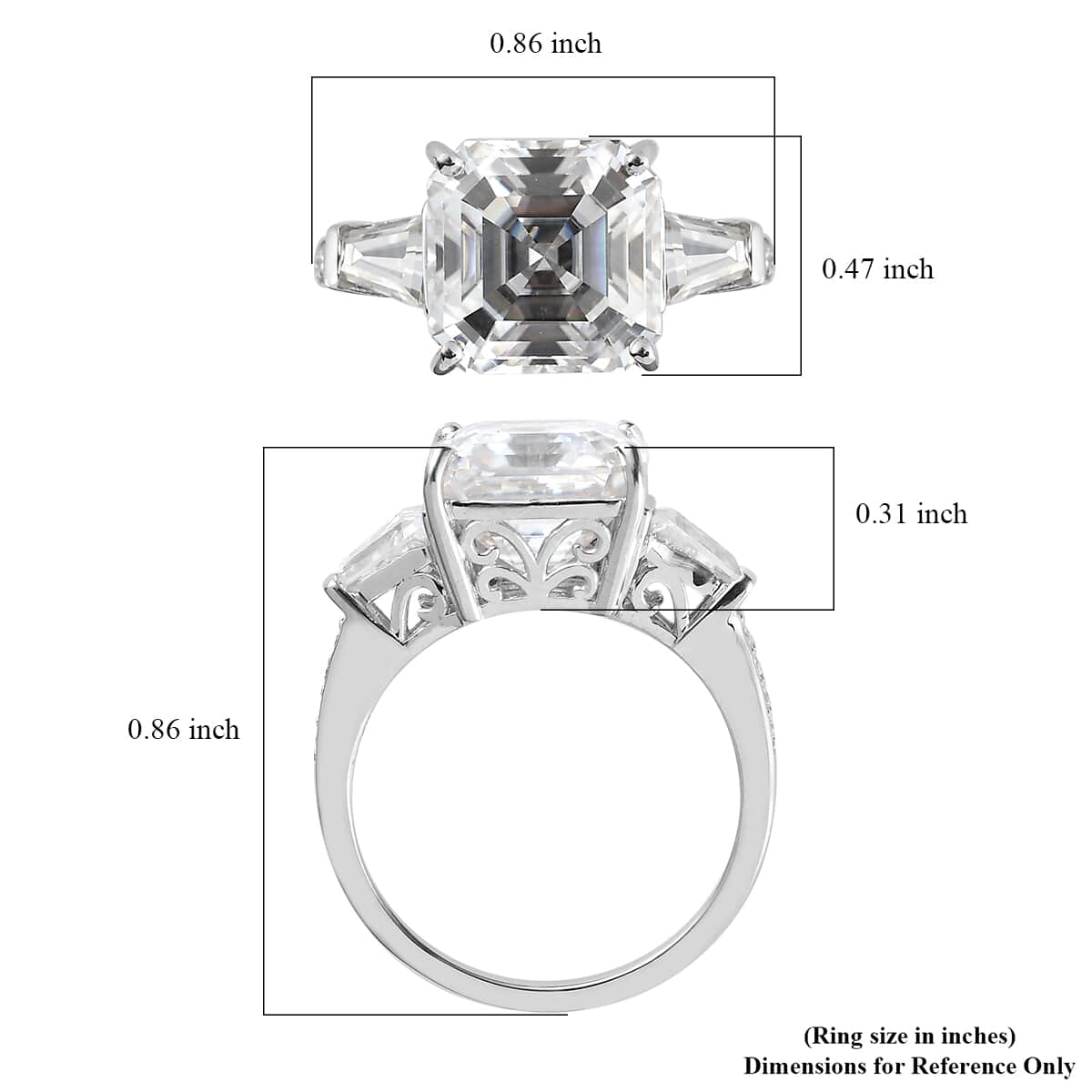 Step Cut Moissanite (Oct 10x10mm) Ring in Platinum Over Sterling Silver (Size 10.0) 6.25 ctw image number 5