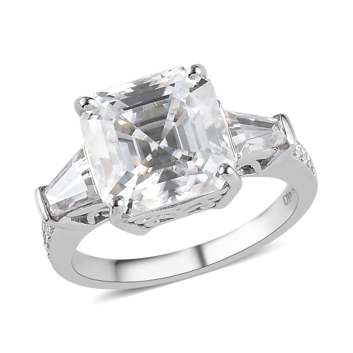 Asscher Cut Moissanite Ring in Platinum Over Sterling Silver (Size 7.0) 6.25 ctw image number 0