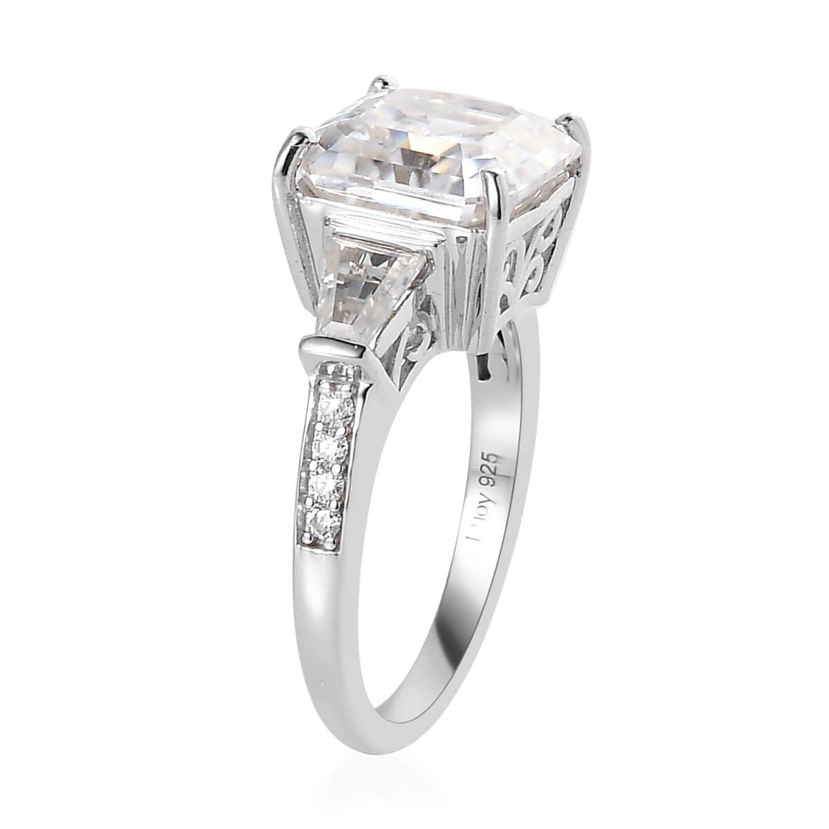 Asscher Cut Moissanite Ring in Platinum Over Sterling Silver (Size 7.0) 6.25 ctw image number 3