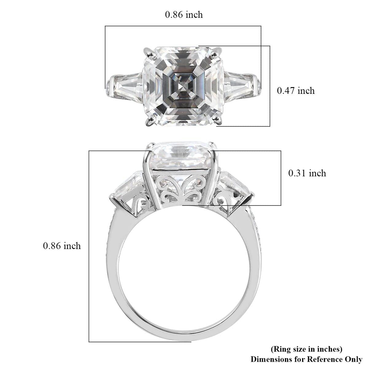 Asscher Cut Moissanite Ring in Platinum Over Sterling Silver (Size 7.0) 6.25 ctw image number 5