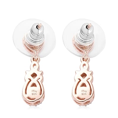 Natural Blush Tourmaline and Natural White Zircon Dangle Earrings in Vermeil Rose Gold Over Sterling Silver 1.00 ctw