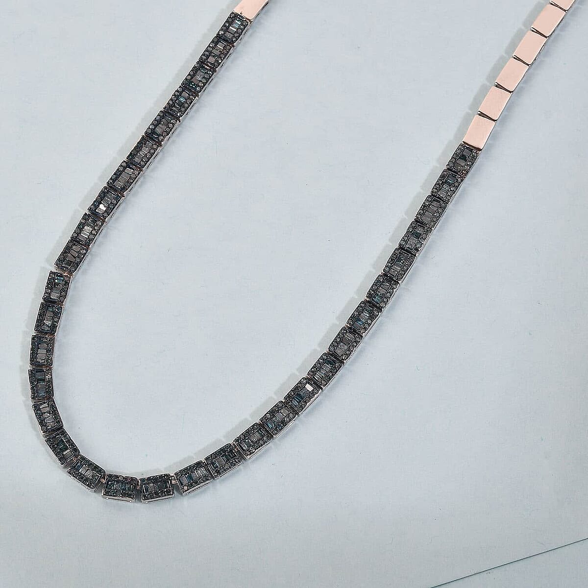 D'Joy Blue Diamond Tennis Necklace, Blue Diamond Three Row Necklace, Rhodium and Platinum Over Sterling Silver Necklace, 16 Inch Necklace, Diamond Jewelry For Her 4.00 ctw image number 1